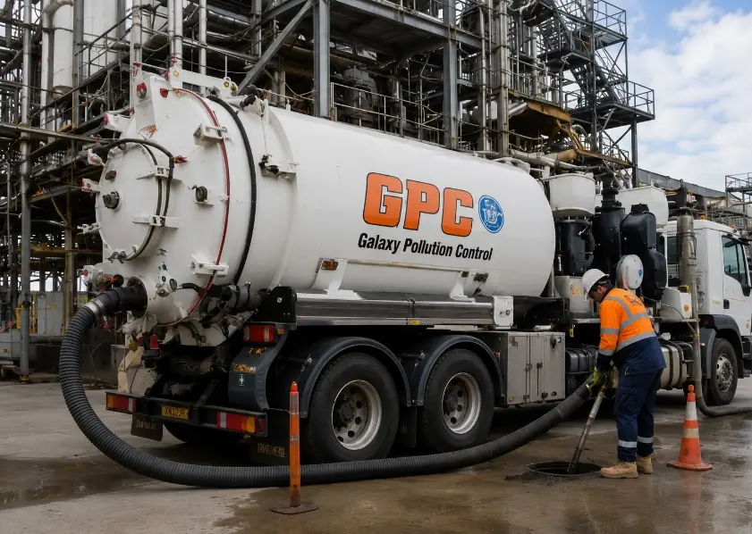GPC vacuum truck operator recovering material at industrial facility