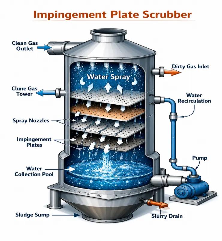Wetted plate stages — progressive contaminant removal