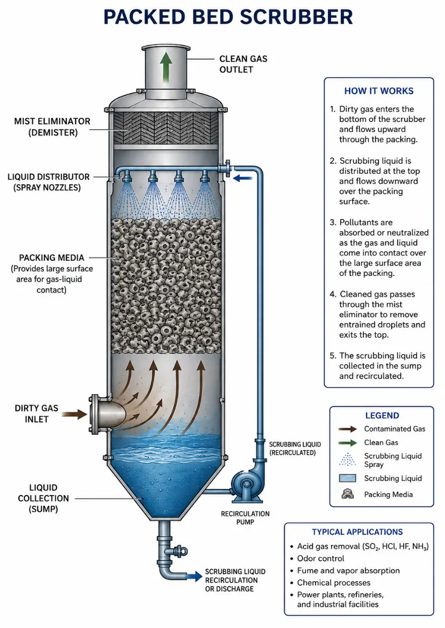 Packed tower design — gas absorption through media bed